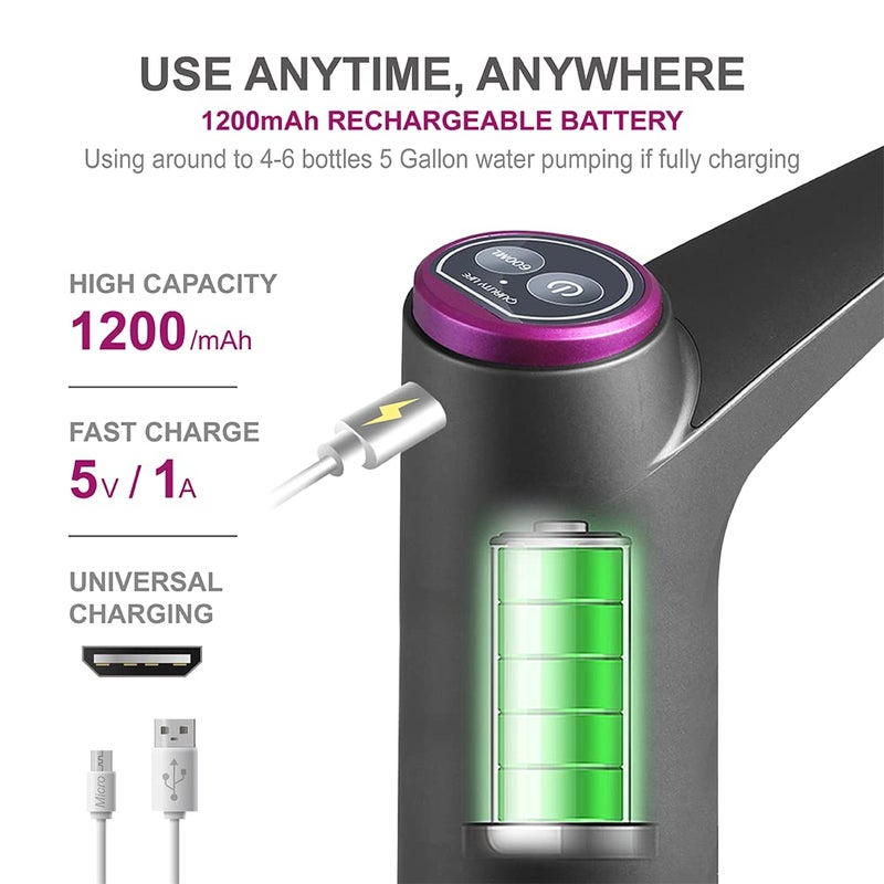 ZONE INDUSTRY CORP. 5 Gallon Water Dispenser, Automatic Drinking Water Bottle Pump - USB Charging Universal Fit - Portable Water Bottle Switch for Travel, Home, Kitchen, Office, Camping - Image 5